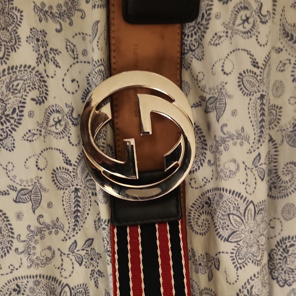Men's Gucci Black and Red Designer Belt Size Is 80 /34 - Picture 2 of 7